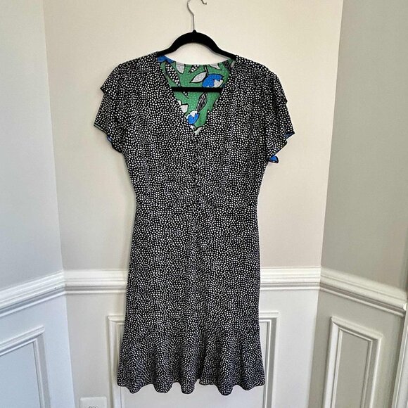 CAbi 6148 Celebrate Short Sleeve Dress Blue Green Floral Polka Dot, Medium - Picture 2 of 8